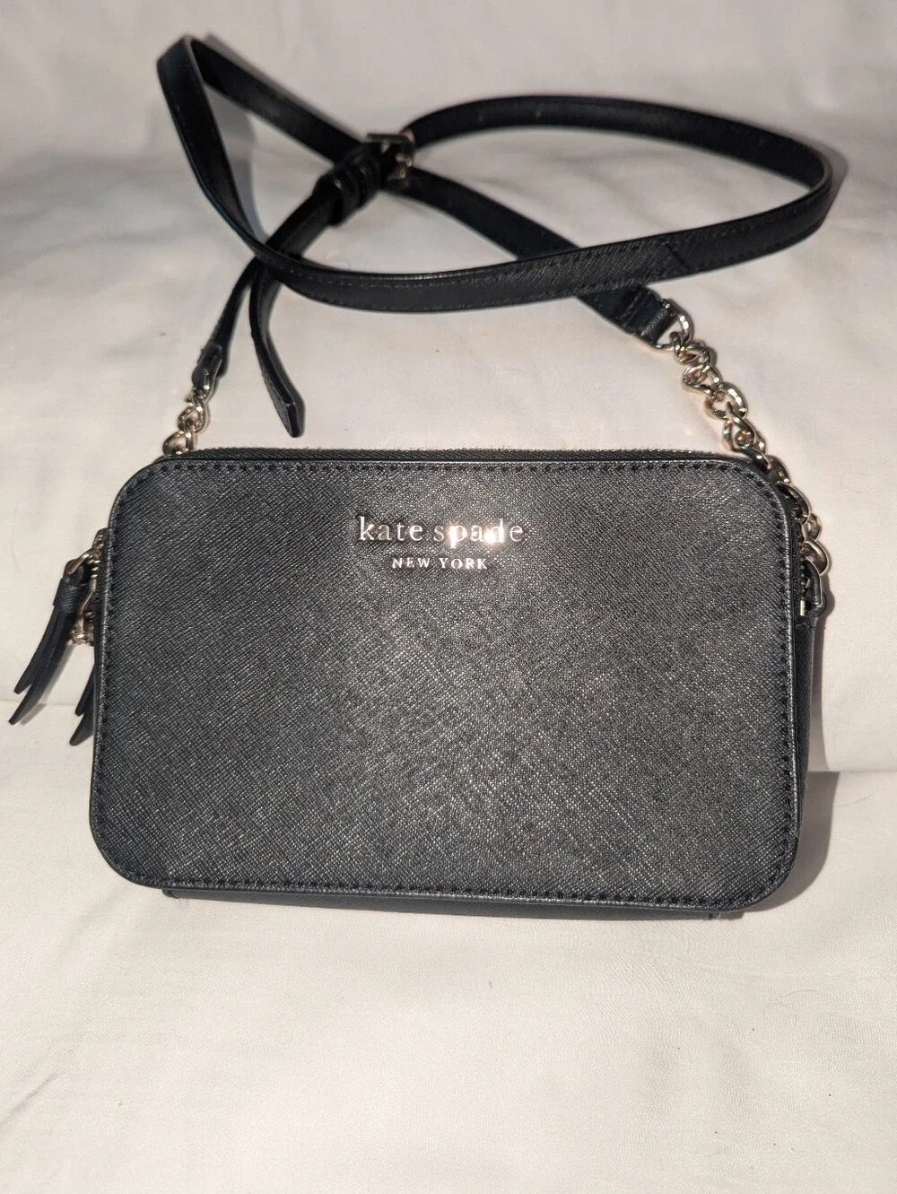 Kate Spade Cameron Double Zip Black Leather Crossbody bag